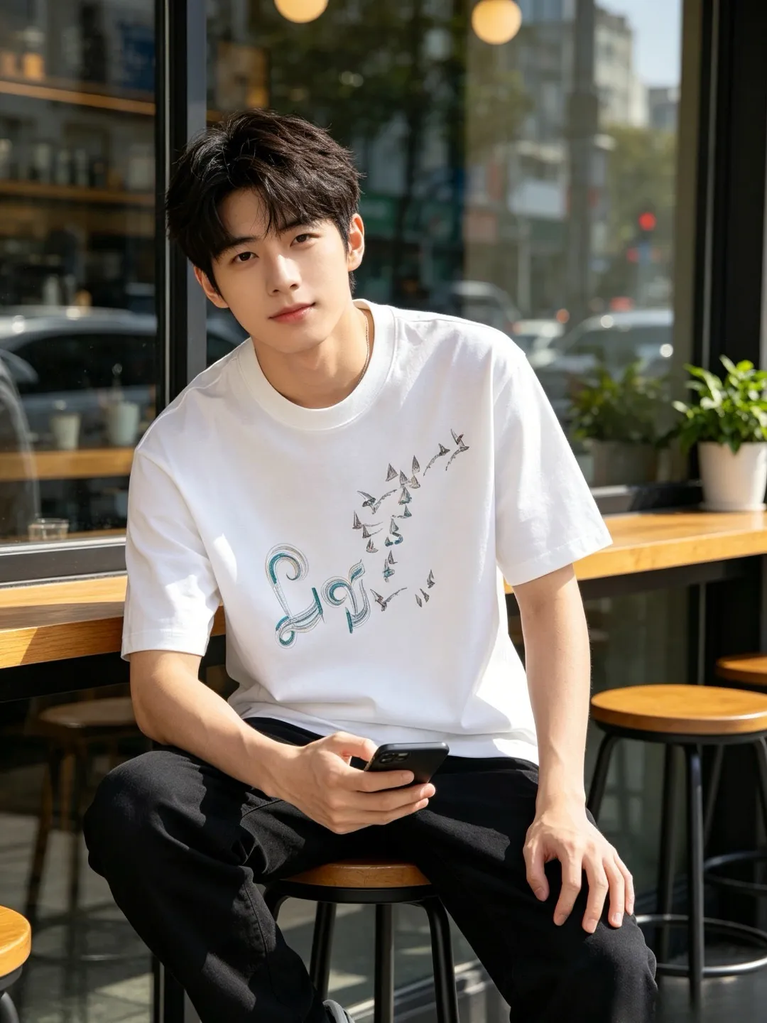 Louis Vuitton/Louis Vuitton gradient color thread sailboat and bird embroidery short sleeves